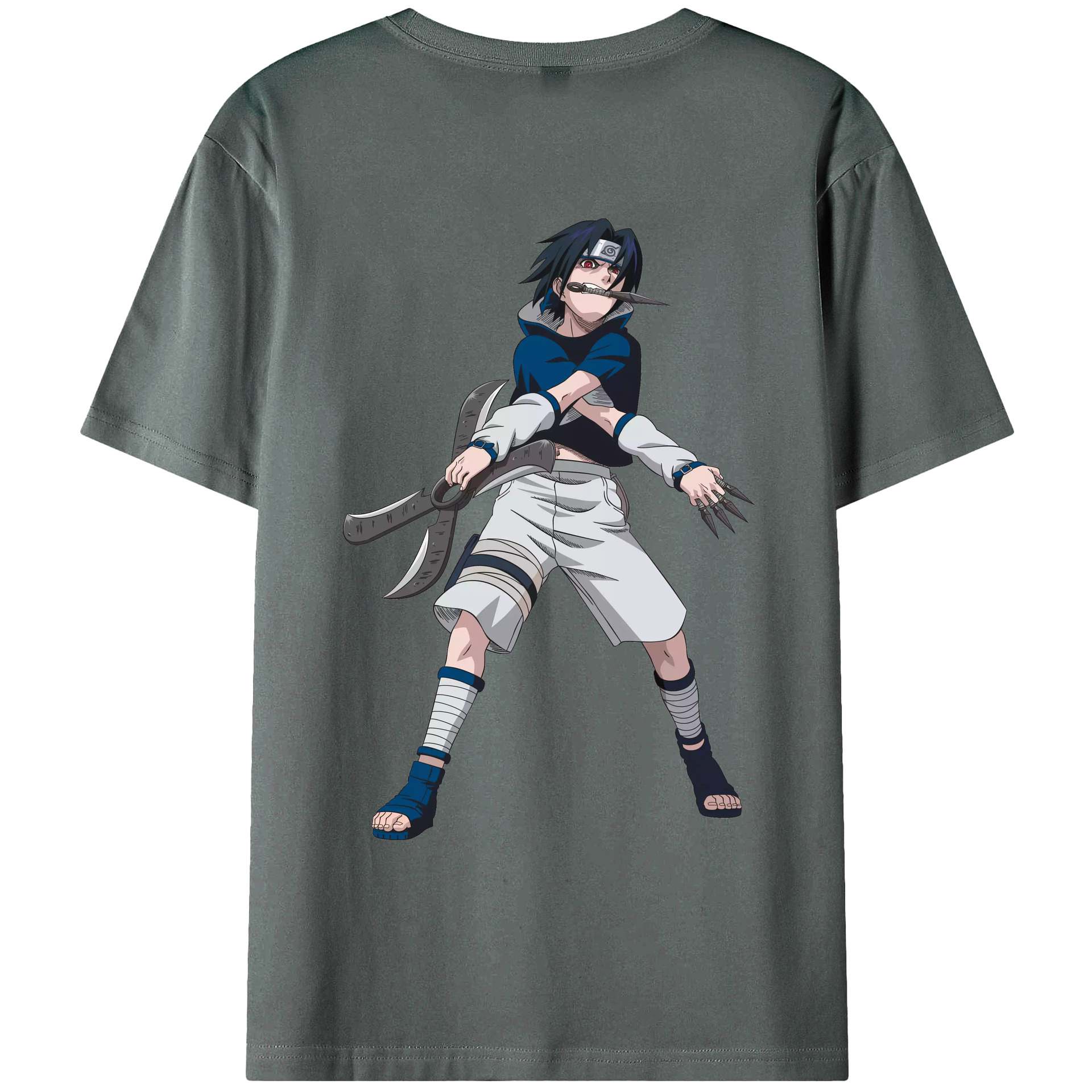 （画像用） NARUTO -ナルト- うちは サスケ Uchiha Sasuke 綿100％ メンズ半袖Tシャツ（バックプリント） 通気性